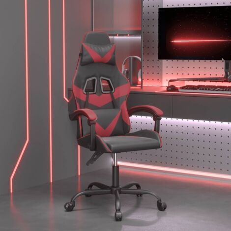Fauteuil gamer Chaise de bureau - Fauteuil de jeu Noir et rouge bordeaux Similicuir BonneVie-22354 (1/5)