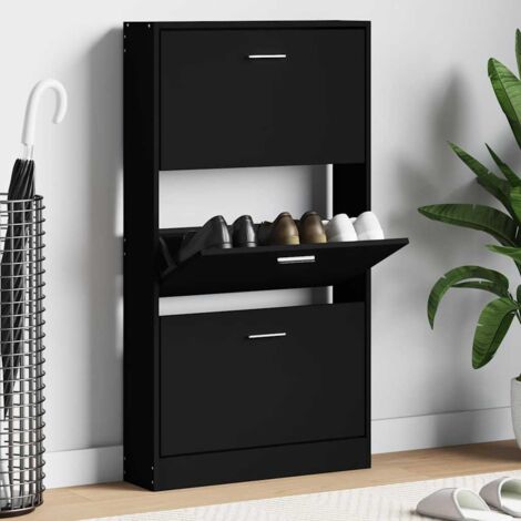 Meuble à Chaussures Armoire à Chaussures Meuble d'entrée Noir 59x17x108 cm Bois d'ingénierie 79228 (1/5)