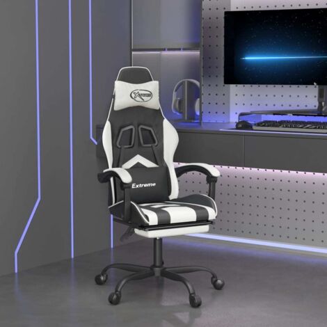 Chaise gaming Chaise de bureau Fauteuil gamer avec repose-pied Noir et blanc Similicuir 90527 (1/5)
