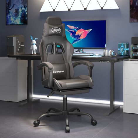 Fauteuil gamer Chaise de bureau - Fauteuil de jeu avec repose-pied Noir et gris Similicuir BonneVie-16310 (1/5)