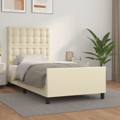Lit adulte Contemporain avec tête de lit Cadre de lit Crème 90x190 cm Similicuir 41463 (1/5)