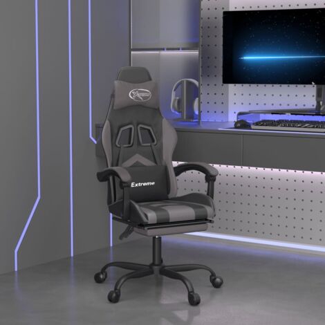 Fauteuil gamer Chaise de bureau - Fauteuil de jeu avec repose-pied Noir et gris Similicuir BonneVie-74252 (1/5)