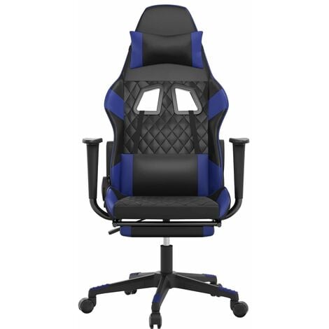 Chaise gaming de massage Chaise de bureau Fauteuil gamer et repose-pied  Noir et bleu Similicuir