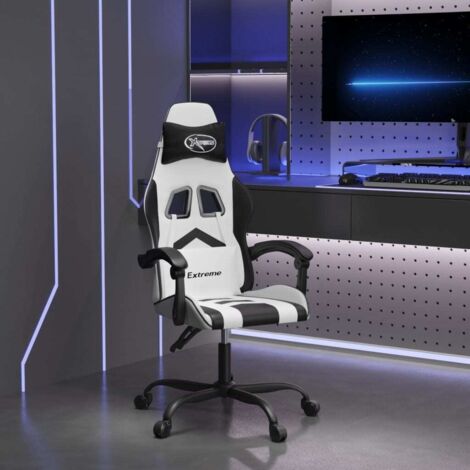 Chaise gaming pivotante Chaise de bureau Fauteuil gamer Blanc et noir Similicuir 82586 (1/5)