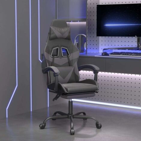 Fauteuil gamer Chaise de bureau - Fauteuil de jeu avec repose-pied Noir et gris Similicuir BonneVie-93351 (1/5)