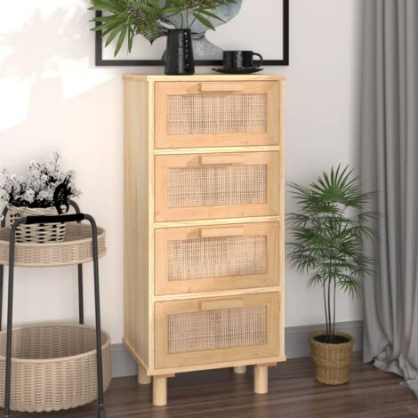 Buffet Meuble de rangement Commode Bahut Marron 40x30x90 cm Bois de pin massif et rotin naturel 64470 (1/5)