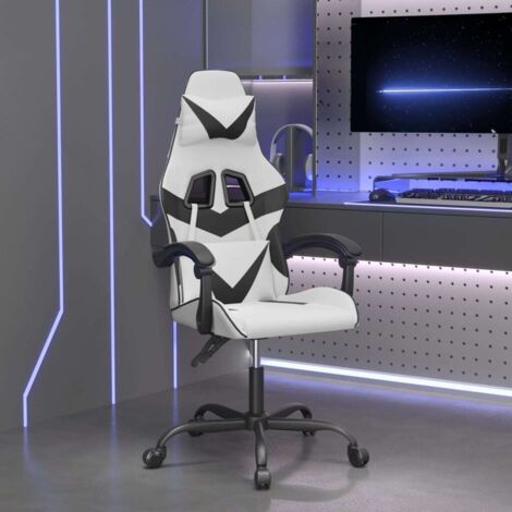 Chaise gaming pivotante Chaise de bureau Fauteuil gamer Blanc et noir Similicuir 76822 (1/5)