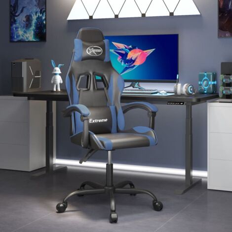 Fauteuil gamer pivotante Chaise de bureau - Fauteuil de jeu Noir et bleu Similicuir BonneVie-80046 (1/5)