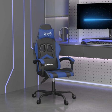 Fauteuil gamer pivotante Chaise de bureau - Fauteuil de jeu Noir et bleu Similicuir BonneVie-88617 (1/5)