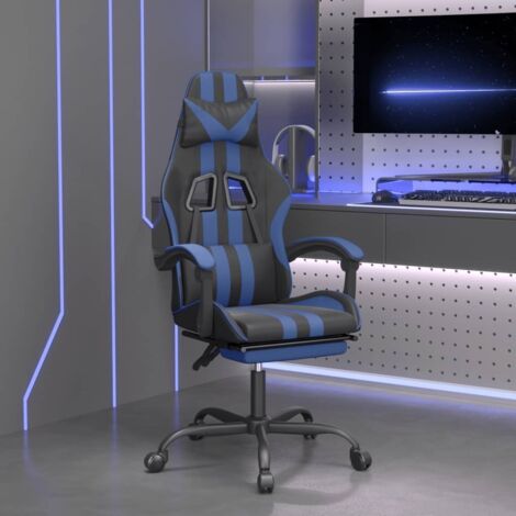 Fauteuil gamer pivotante et repose-pied Chaise de bureau - Fauteuil de jeu Noir et bleu Similicuir BonneVie-50881 (1/5)