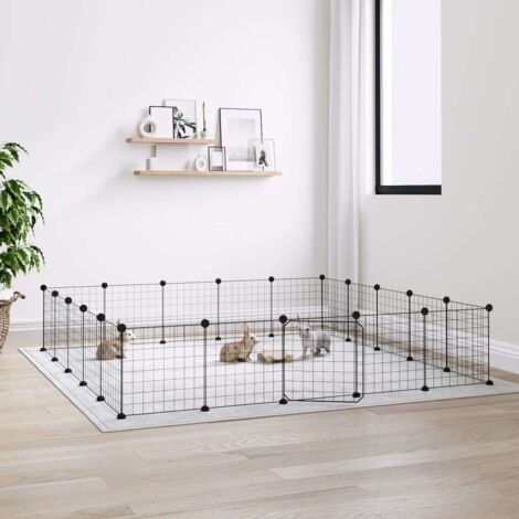 Cage animaux de compagnie à 20 panneaux et porte - Clapier Poulailler pour lapins poulets Noir 35x35 cm BV213577 - BonneVie (1/4)