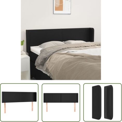 The Living Store Tête de lit avec oreilles Noir 147x16x78/88 cm Similicuir - Tête De Lit - Tête De Lit Moderne - Tête De Lit Noire - Tête De Lit Rembourrée - Lit Double (1/5)