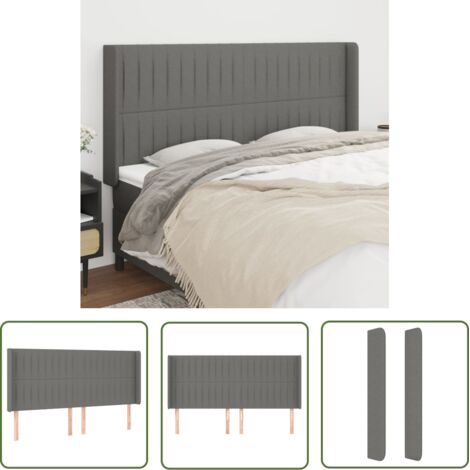 Tête de lit avec oreilles Style Classique Armoire de lit - Gris foncé 203x16x118/128 cm Tissu BV350818 - BonneVie (1/5)