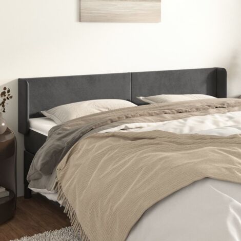 Tête de lit avec oreilles Style Classique Armoire de lit - Gris foncé 183x16x78/88 cm Velours BV975987 - BonneVie (1/5)