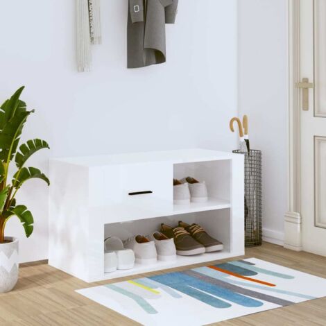 Meuble à Chaussures Armoire à Chaussures Meuble d'entrée Blanc brillant 80x35x45 cm Bois ingénierie 64502 (1/5)
