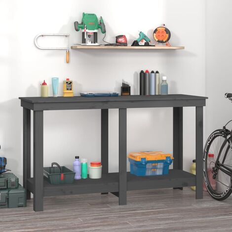Banc de travail Etabli d'Atelier  Gris 140x50x80 cm Bois de pin massif 47927 (1/5)