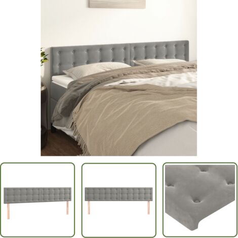 The Living Store Têtes de lit 2 pcs Gris clair 80x5x78/88 cm Velours - Tête De Lit - Tête De Lit Velours - Tête De Lit Réglable - Têtes De Lit Double - Literie (1/5)