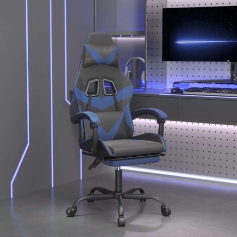 Fauteuil gamer Chaise de bureau - Fauteuil de jeu avec repose-pied Noir et bleu Similicuir BonneVie-36085 (1/5)