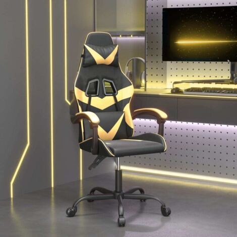 Chaise gaming pivotante Chaise de bureau  Fauteuil gamer Noir et doré Similicuir 99162 (1/5)