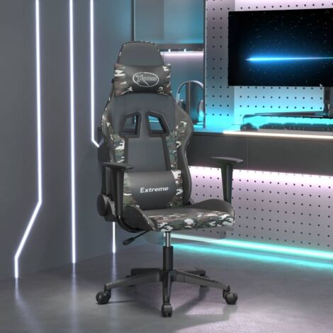 Fauteuil gamer de massage Chaise de bureau - Fauteuil de jeu repose-pied Noir camouflage Similicuir BonneVie-64662 (1/5)