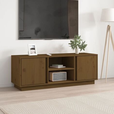 Meuble TV pour Salon - Armoire TV Marron miel 110x35x40,5 cm Bois de pin massif BV643671 - BonneVie (1/5)