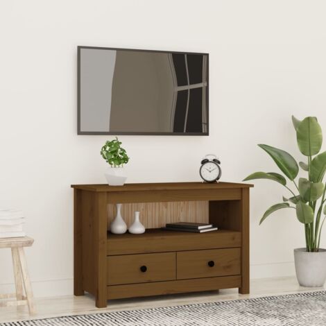Meuble TV Banc TV Armoire de rangement Marron miel 79x35x52 cm Bois de pin massif 87745 (1/5)