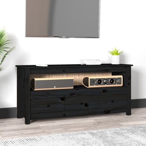 Meuble TV Banc TV Armoire de rangement Noir 114x35x52 cm Bois de pin massif 52404 (1/5)