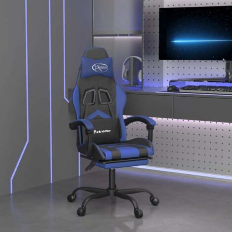 Fauteuil gamer Chaise de bureau - Fauteuil de jeu avec repose-pied Noir et bleu Similicuir BonneVie-89987 (1/5)