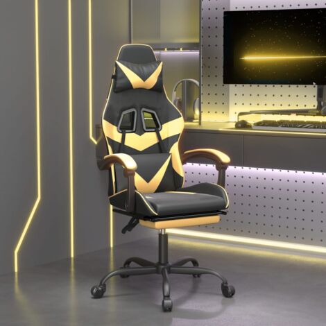 Fauteuil gamer Chaise de bureau - Fauteuil de jeu avec repose-pied Noir et doré Similicuir BonneVie-28646 (1/5)