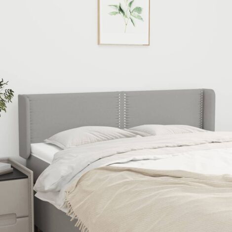 Tête de lit avec oreilles Armoire de tête de lit Gris clair 147x16x78/88 cm Tissu 14045 (1/5)