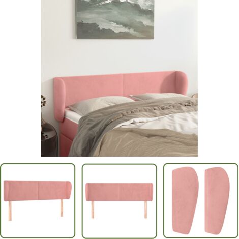 The Living Store Tête de lit avec oreilles Rose 147x23x78/88 cm Velours - Tête De Lit - Tête De Lit Velours - Tête De Lit Rose - Meuble Chambre - Literie (1/5)