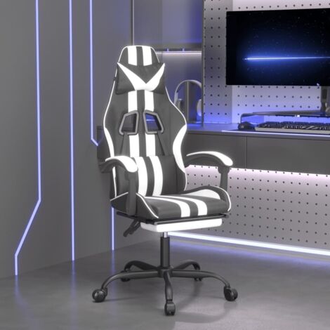 Fauteuil gamer pivotante et repose-pied Chaise de bureau - Fauteuil de jeu Noir et blanc Similicuir BonneVie-80160 (1/5)
