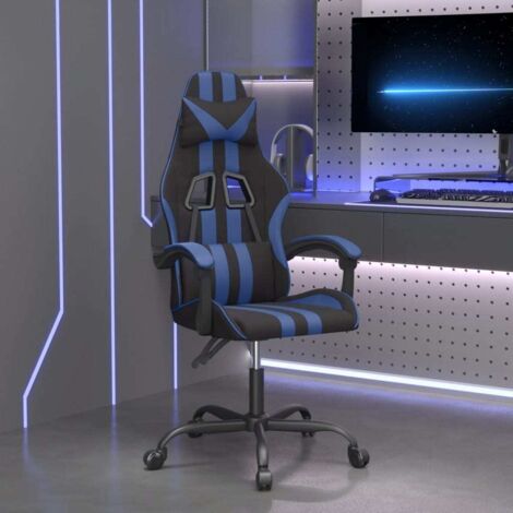 Fauteuil gamer pivotante Chaise de bureau - Fauteuil de jeu Noir et bleu Similicuir BonneVie-88995 (1/5)