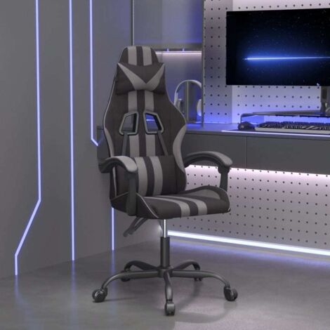 Fauteuil gamer pivotante Chaise de bureau - Fauteuil de jeu Noir et gris Similicuir BonneVie-24295 (1/5)