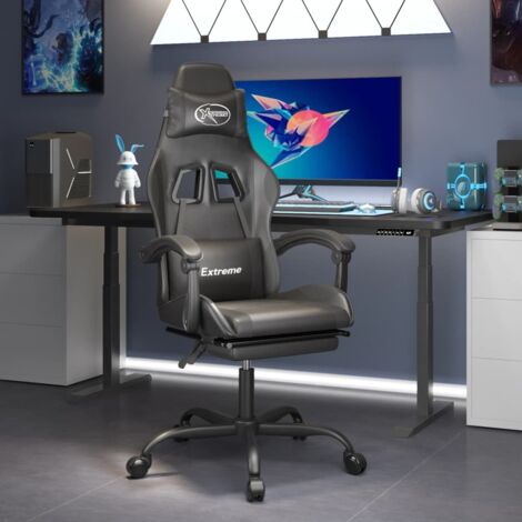 Fauteuil gamer Chaise de bureau - Fauteuil de jeu avec repose-pied Noir Similicuir BonneVie-68638 (1/5)
