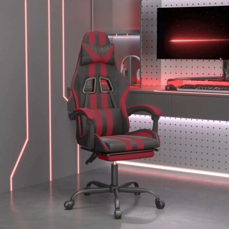 Fauteuil gamer pivotante Chaise de bureau - Fauteuil de jeu repose-pied Noir bordeaux Similicuir BonneVie-17196 (1/5)