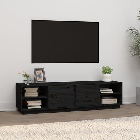 Meuble TV Banc TV Armoire de rangement Noir 156x40x40 cm Bois de pin massif 32059 (1/5)