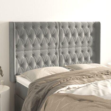 Tête de lit avec oreilles Style Classique Armoire de lit - Gris clair 163x16x118/128 cm Velours BV498333 - BonneVie (1/5)