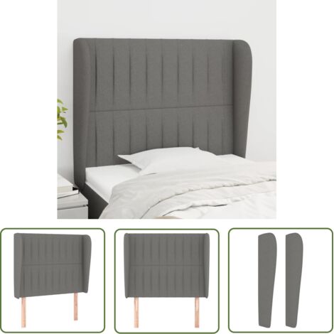The Living Store Tête de lit avec oreilles Gris foncé 103x23x118/128 cm Tissu - Tête De Lit - Têtière De Lit - Literie - Meuble De Chambre - Décoration Chambre (1/5)
