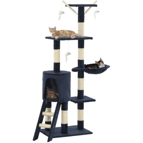 Arbre à chat Cadre d'escalade de Chat avec griffoirs en sisal 138 cm Bleu foncé 83117 (1/5)