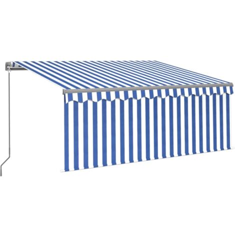 Auvent manuel rétractable avec store - Auvent de jardin Soleil imperméable 3x2,5 m Bleu et blanc BV636360 - BonneVie (1/5)