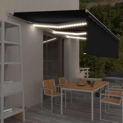 Auvent manuel rétractable avec store et LED - Auvent de jardin Soleil imperméable 6x3 m Anthracite BV517709 - BonneVie (1/5)
