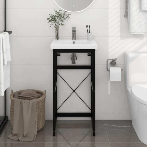 Cadre de lavabo de salle de bain Style Contemporain - Noir 40x38x83 cm Fer BV608631 - BonneVie (1/5)