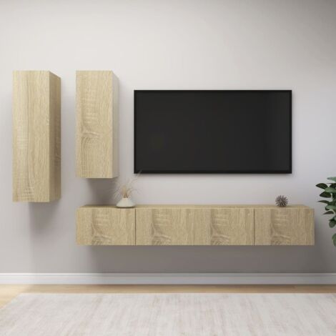 Ensemble de meuble TV 4 pcs Bancs TV Armoires de rangement Chêne sonoma Aggloméré 80091 (1/5)