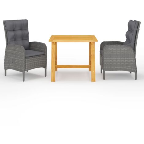 Ensemble Table et Chaise de Jardin Salon de jardin 3 pcs Gris 30702 (1/5)