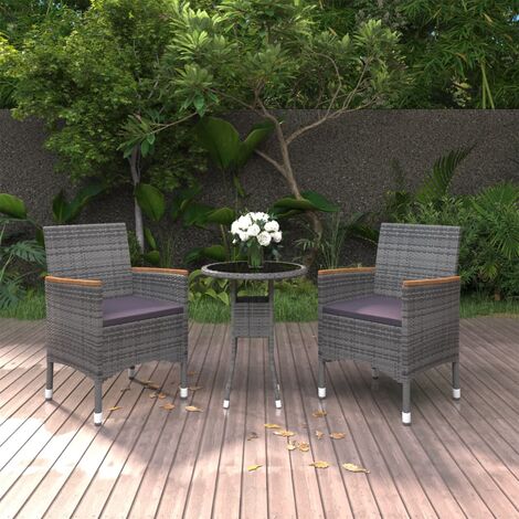 Ensemble Table et Chaise de Jardin Salon de jardin 3 pcs Résine tressée Gris 21115 (1/5)