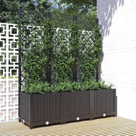 Jardinière Bac A Fleur  avec treillis Noir 120x40x136 cm PP 60097 (1/5)
