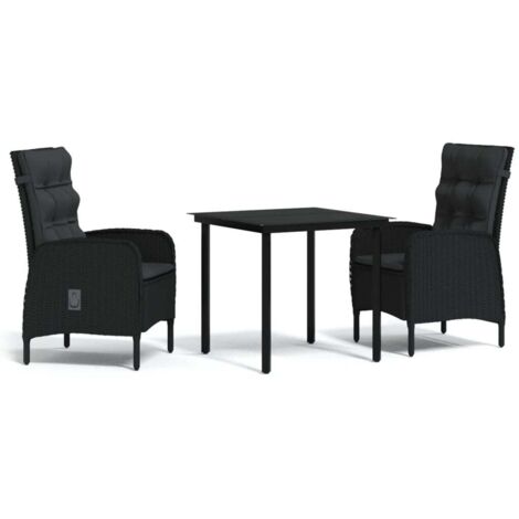 Ensemble Table et Chaise de Jardin Salon de jardin avec coussins 3 pcs Noir 24472 (1/5)