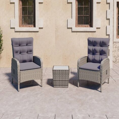 Ensemble Table + 2 chaises de bistro - Table à manger avec Chaises Résine tressée et verre Gris BV607819 - BonneVie (1/5)