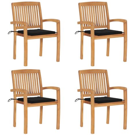 Lot de 4 Chaises de jardin empilables avec coussins - Chaises d'extérieur pour terrasse/jardin Teck solide BV659416 - BonneVie (1/5)